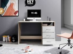 Schreibtisch Adriano 123cm mit 3 Schubladen - Eiche/Weiß