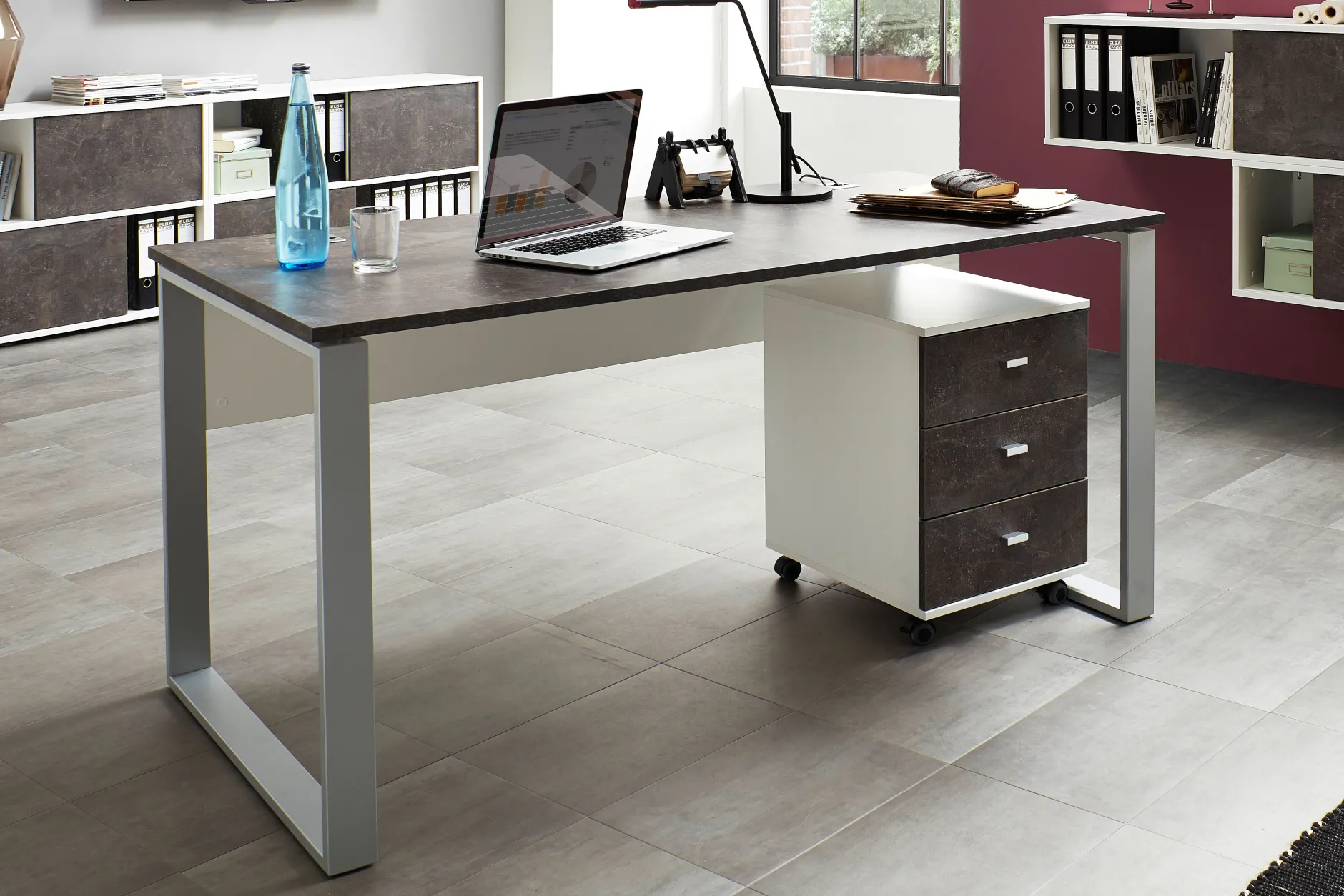 Schreibtisch Aldo 158cm - grau/basalt