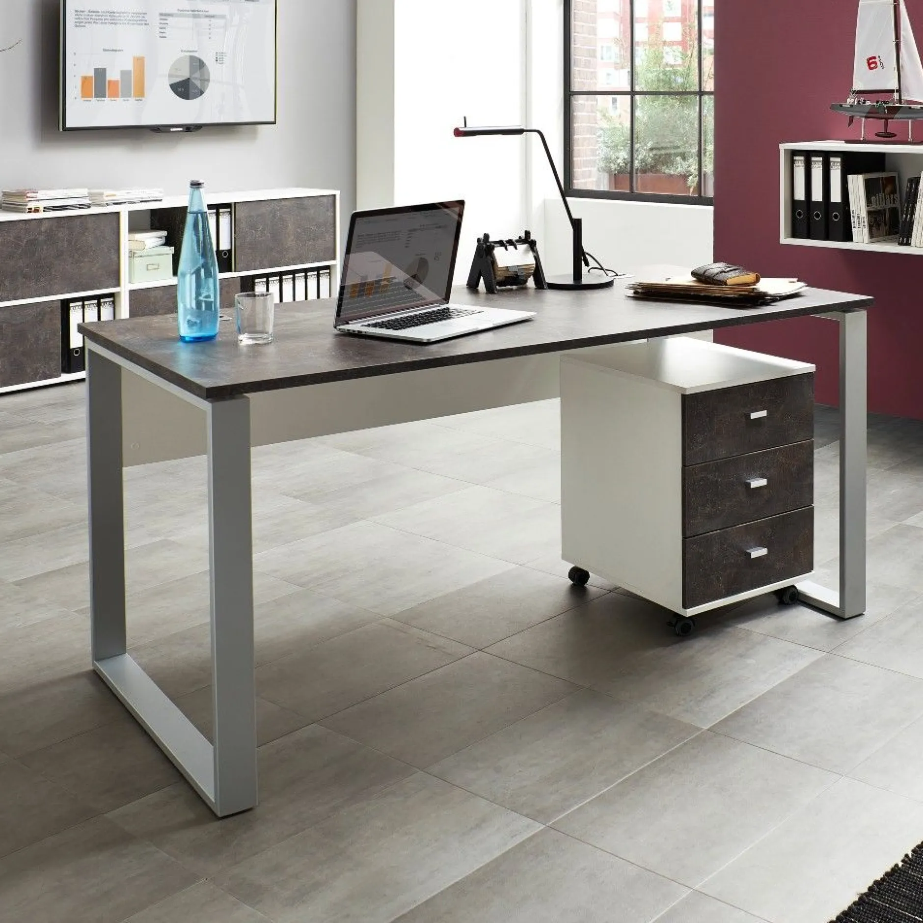 Schreibtisch Aldo 158cm - grau/basalt