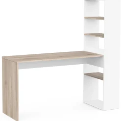 Schreibtisch Azizam - 123x53x145cm - mit Bücherregal - weiß/Eiche Dekor
