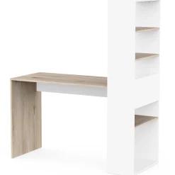 Schreibtisch Azizam - 123x53x145cm - mit Bücherregal - weiß/Eiche Dekor