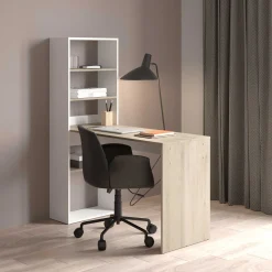 Schreibtisch Azizam - 123x53x145cm - mit Bücherregal - weiß/Eiche Dekor
