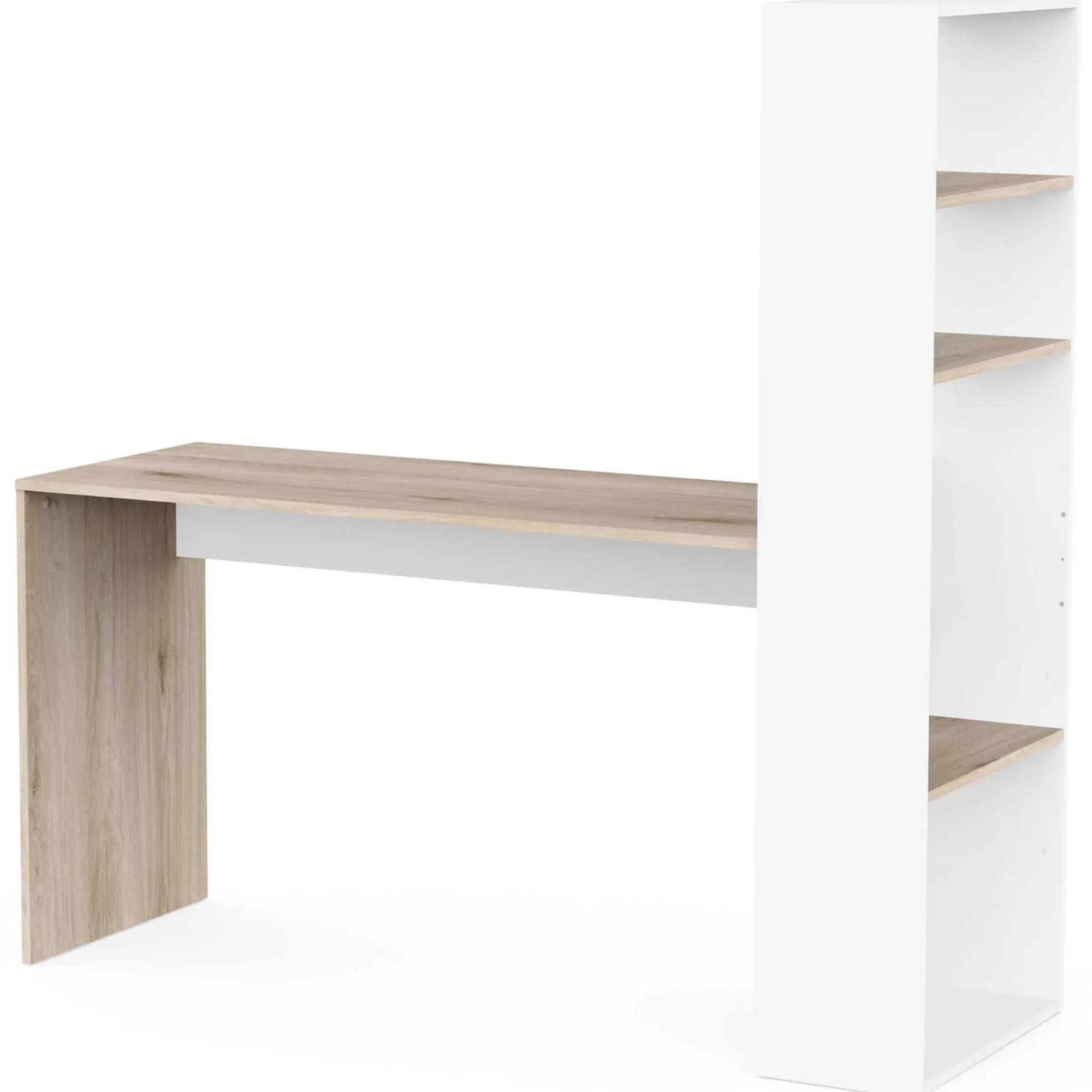Schreibtisch Azizam - 123x53x145cm - mit Bücherregal - weiß/Eiche Dekor