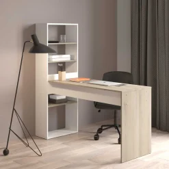 Schreibtisch Azizam - 123x53x145cm - mit Bücherregal - weiß/Eiche Dekor