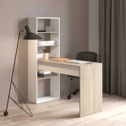 Schreibtisch Azizam - 123x53x145cm - mit Bücherregal - weiß/Eiche Dekor