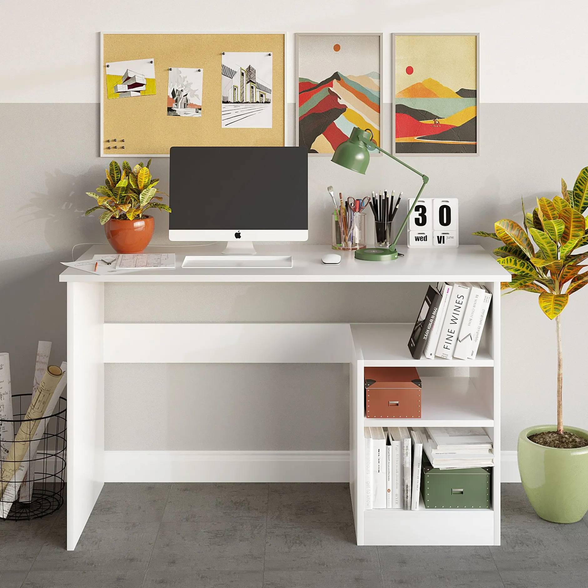 Schreibtisch Bahar - 100% MELAMINE - Weiß - 120 x 74 x 50 cm