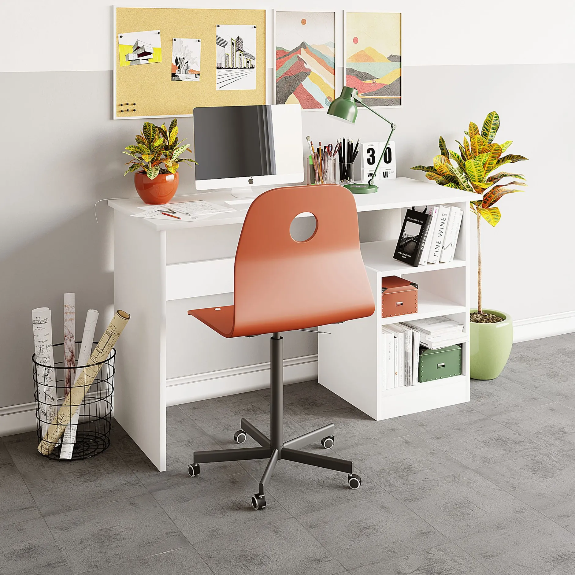 Schreibtisch Bahar - 100% MELAMINE - Weiß - 120 x 74 x 50 cm