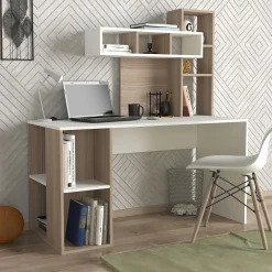 Schreibtisch Coral - 100% MELAMINE - Weiß - 140 x 153,8 x 60 cm
