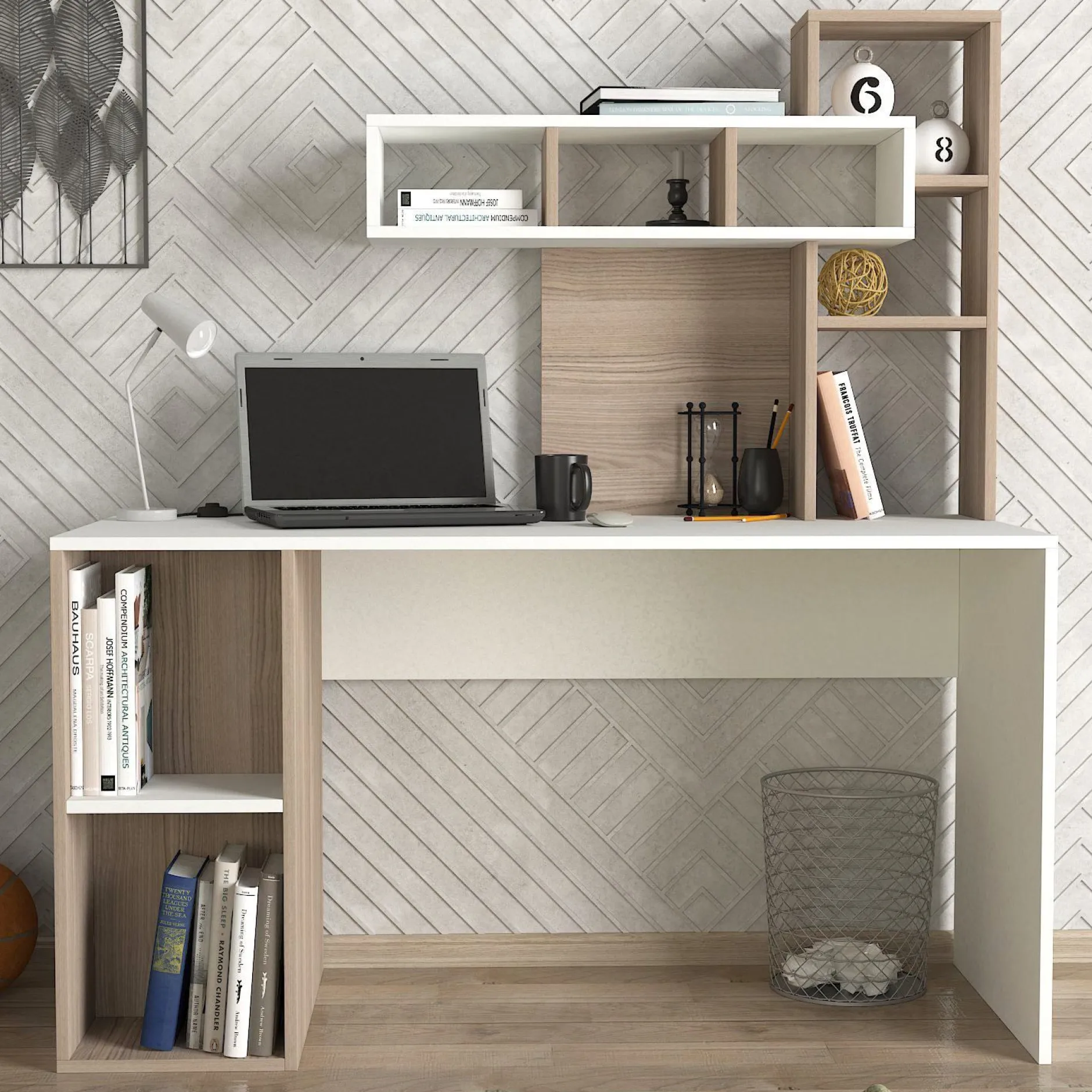 Schreibtisch Coral - 100% MELAMINE - Weiß - 140 x 153,8 x 60 cm