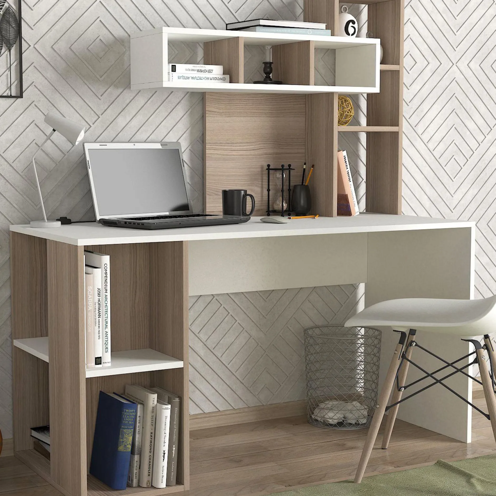 Schreibtisch Coral - 100% MELAMINE - Weiß - 140 x 153,8 x 60 cm