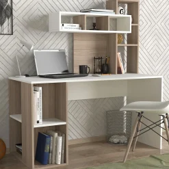 Schreibtisch Coral - 100% MELAMINE - Weiß - 140 x 153,8 x 60 cm