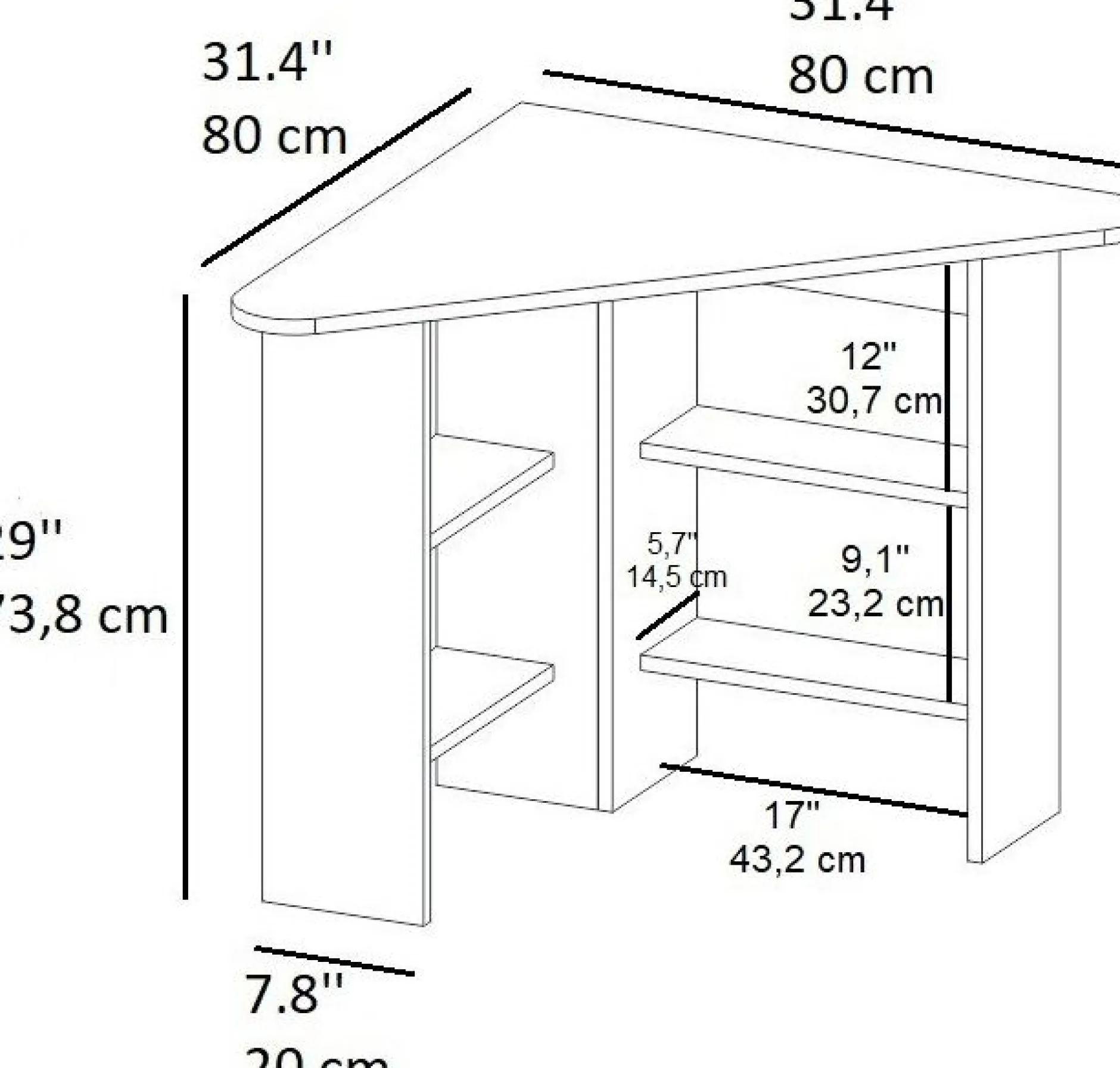 Schreibtisch Corner - 100% MELAMINE - Anthrazit - 80 x 73,8 x 80 cm