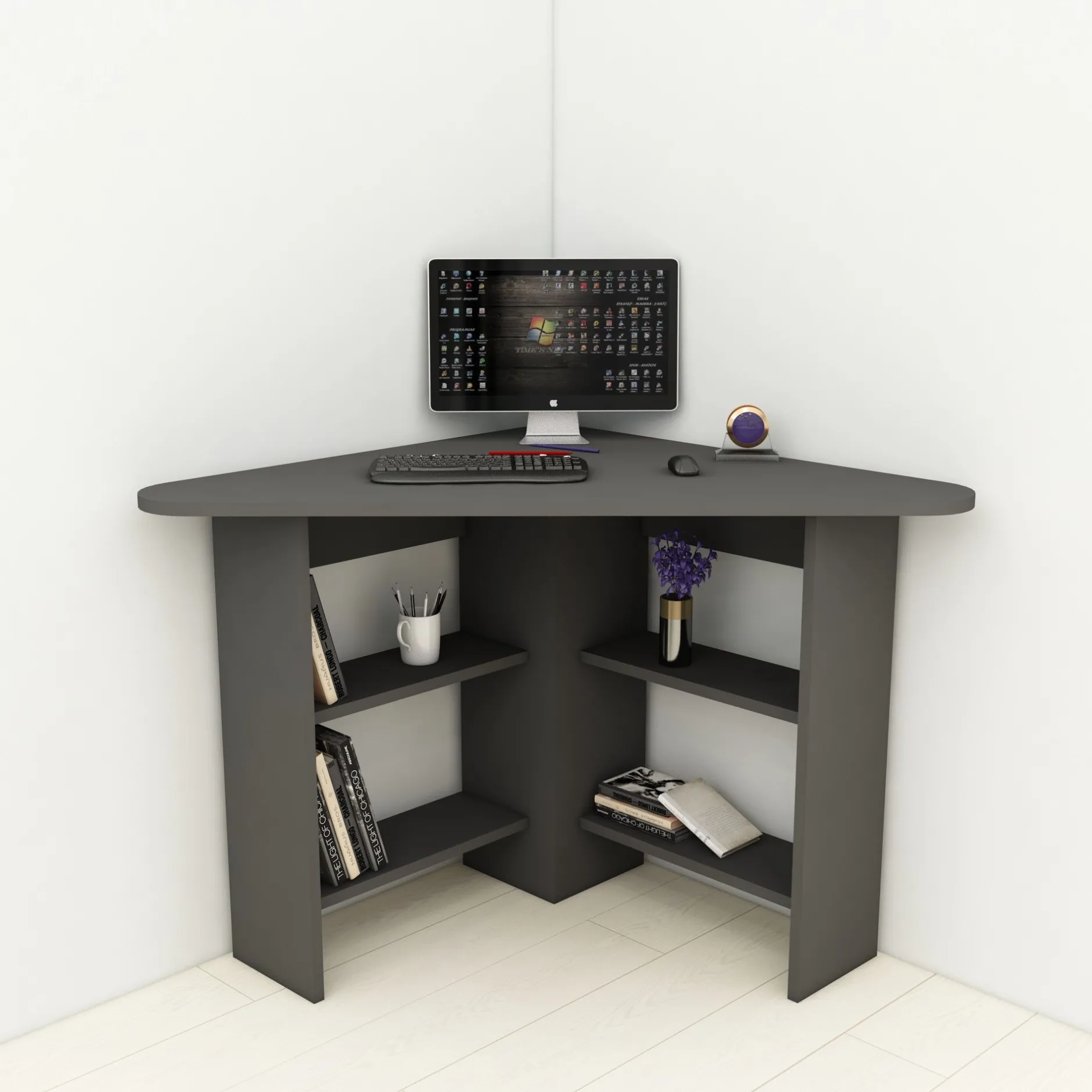 Schreibtisch Corner - 100% MELAMINE - Anthrazit - 80 x 73,8 x 80 cm