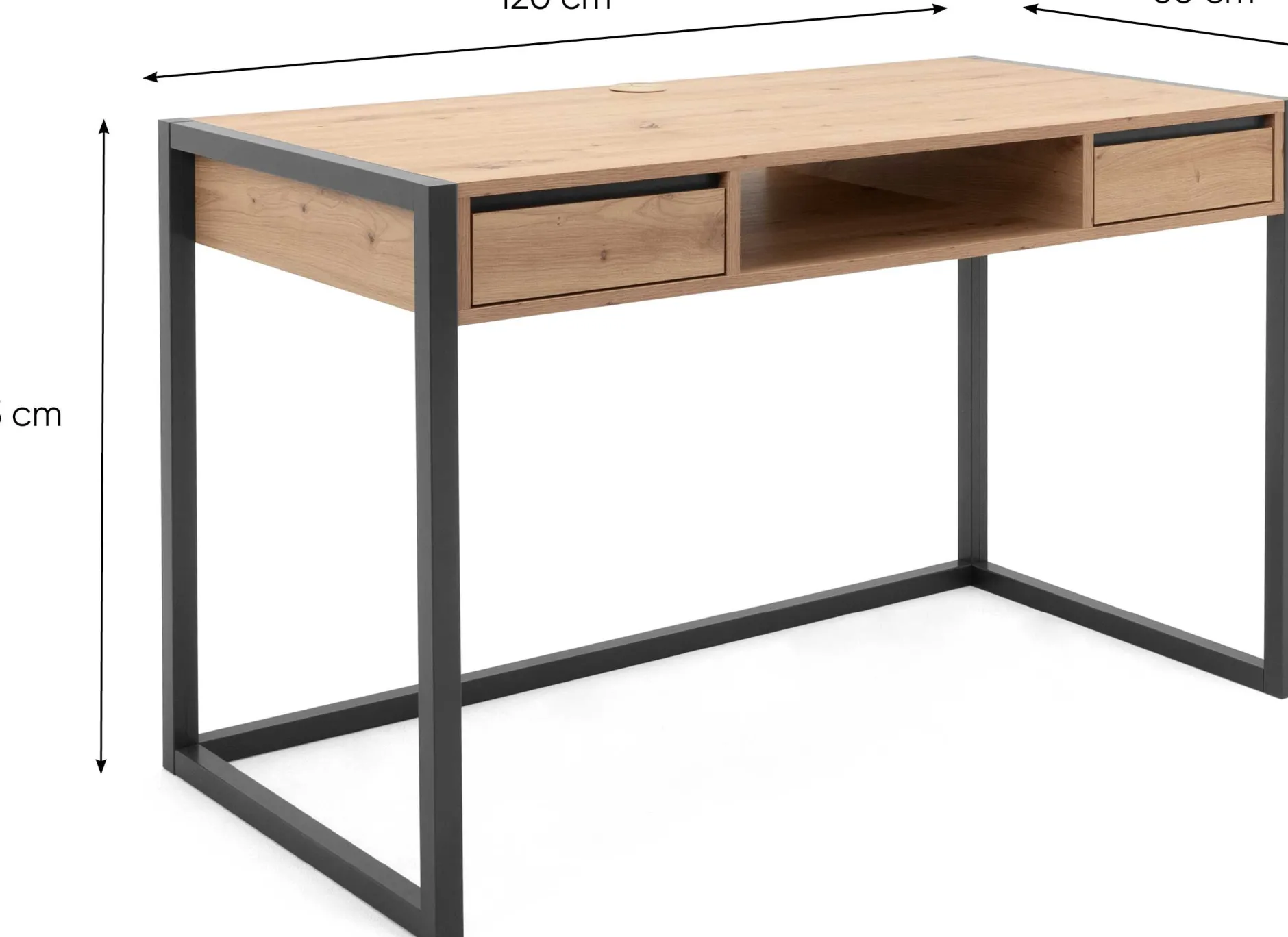 Schreibtisch Damon 120cm 2 Schubladen - Eiche/anthrazit
