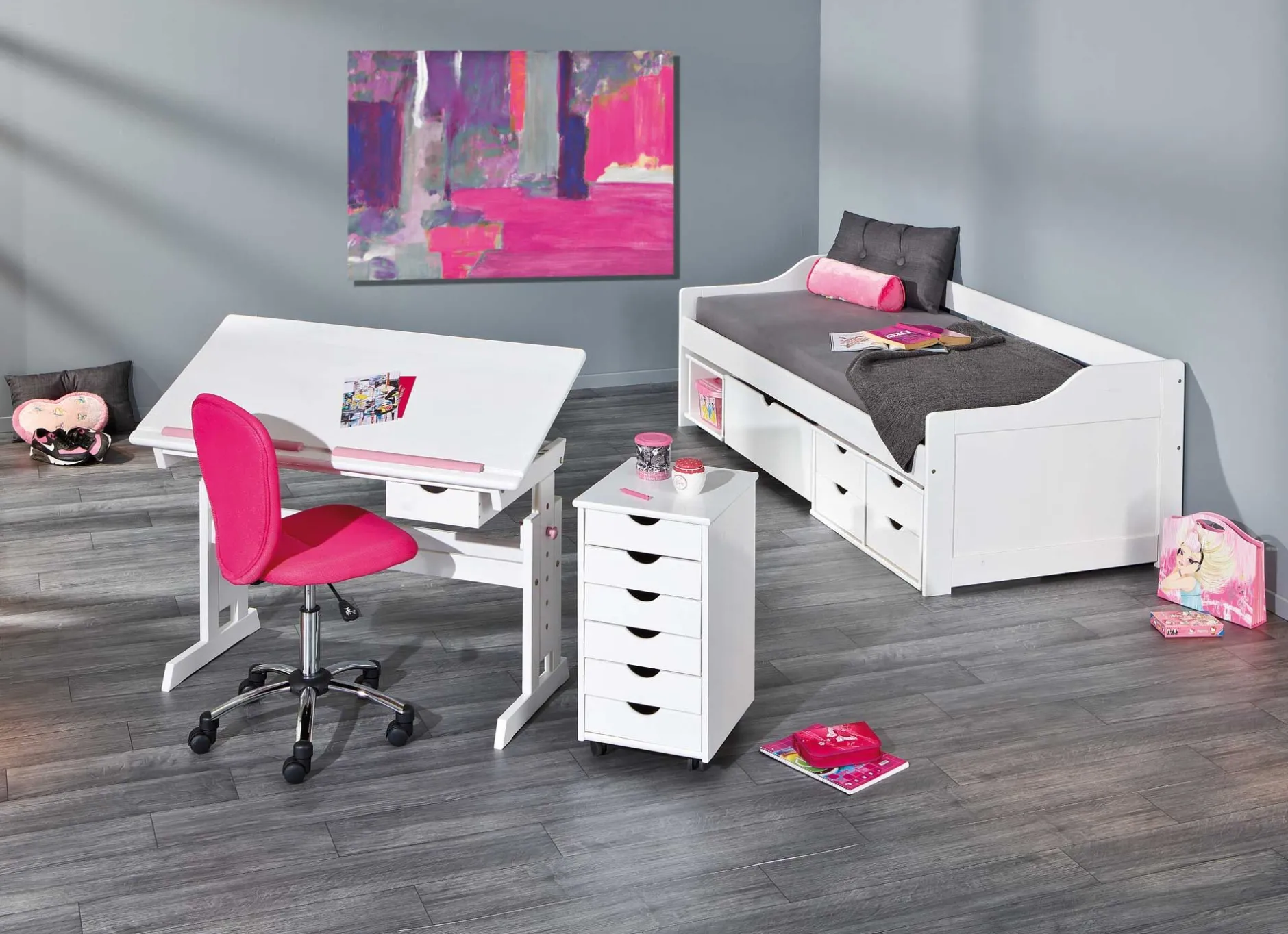 Schreibtisch Dana mit kippbarer Tischplatte - Blau/Rosa