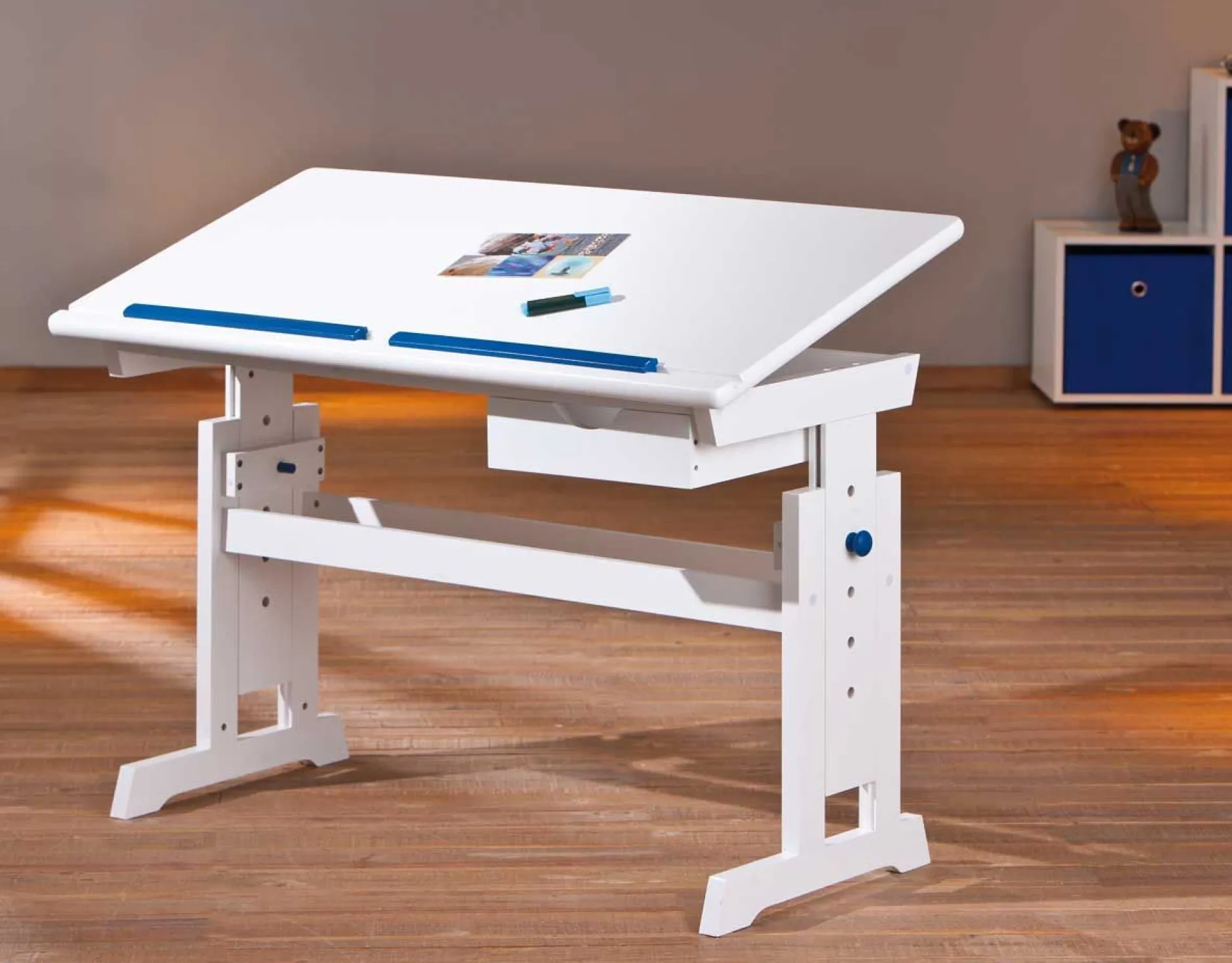 Schreibtisch Dana mit kippbarer Tischplatte - Blau/Rosa