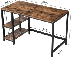 Schreibtisch Fabrice 120cm 2 Ablagen - rustikal braun/schwarz