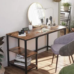 Schreibtisch Fabrice 120cm 2 Ablagen - rustikal braun/schwarz