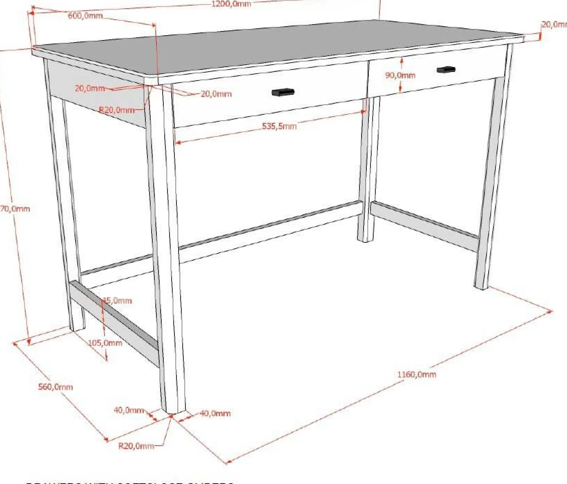 Schreibtisch Forrest - 120x60x77cm - mit zwei Schubladen - Weißbuche