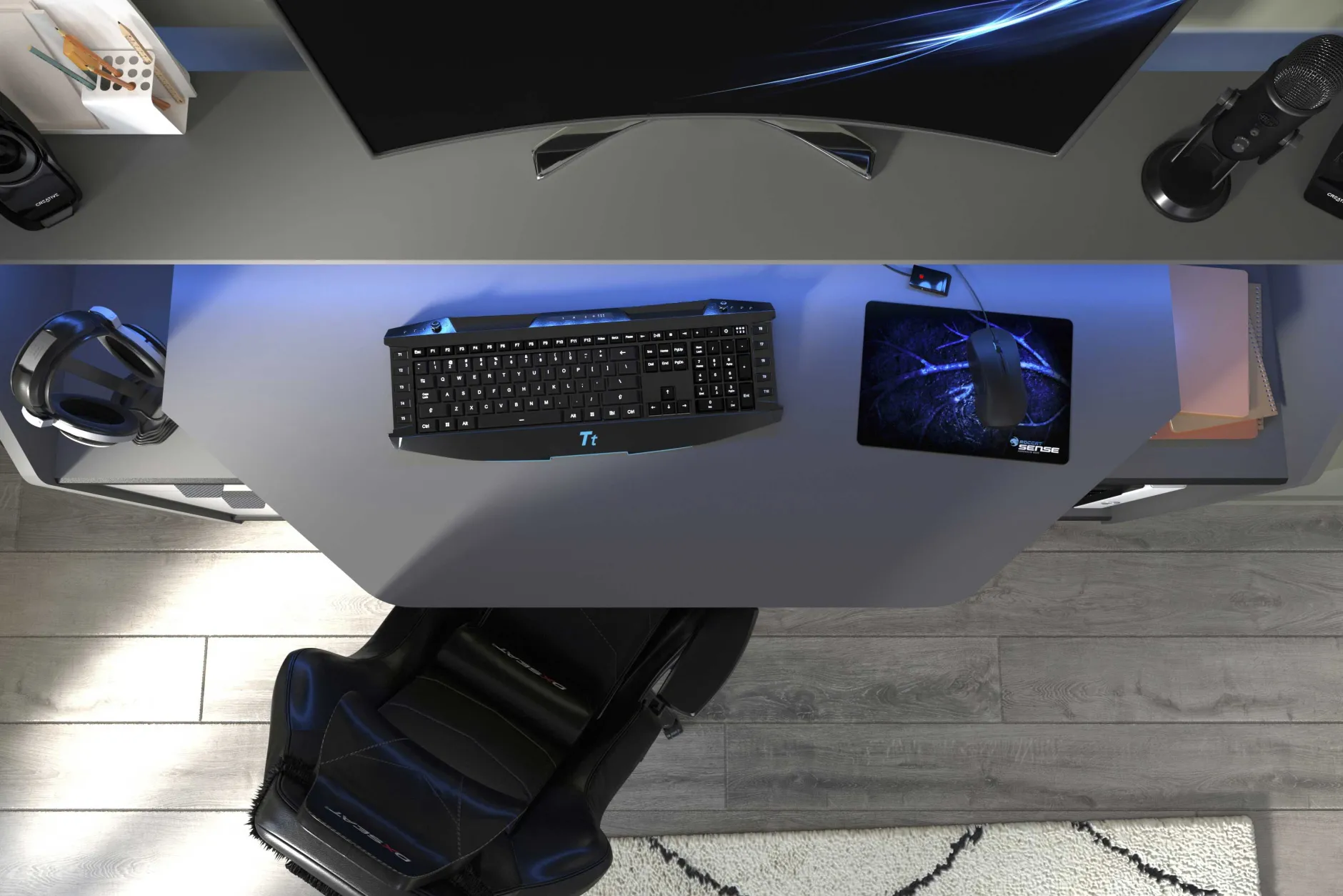 Schreibtisch-Gaming mit LED-Streifen