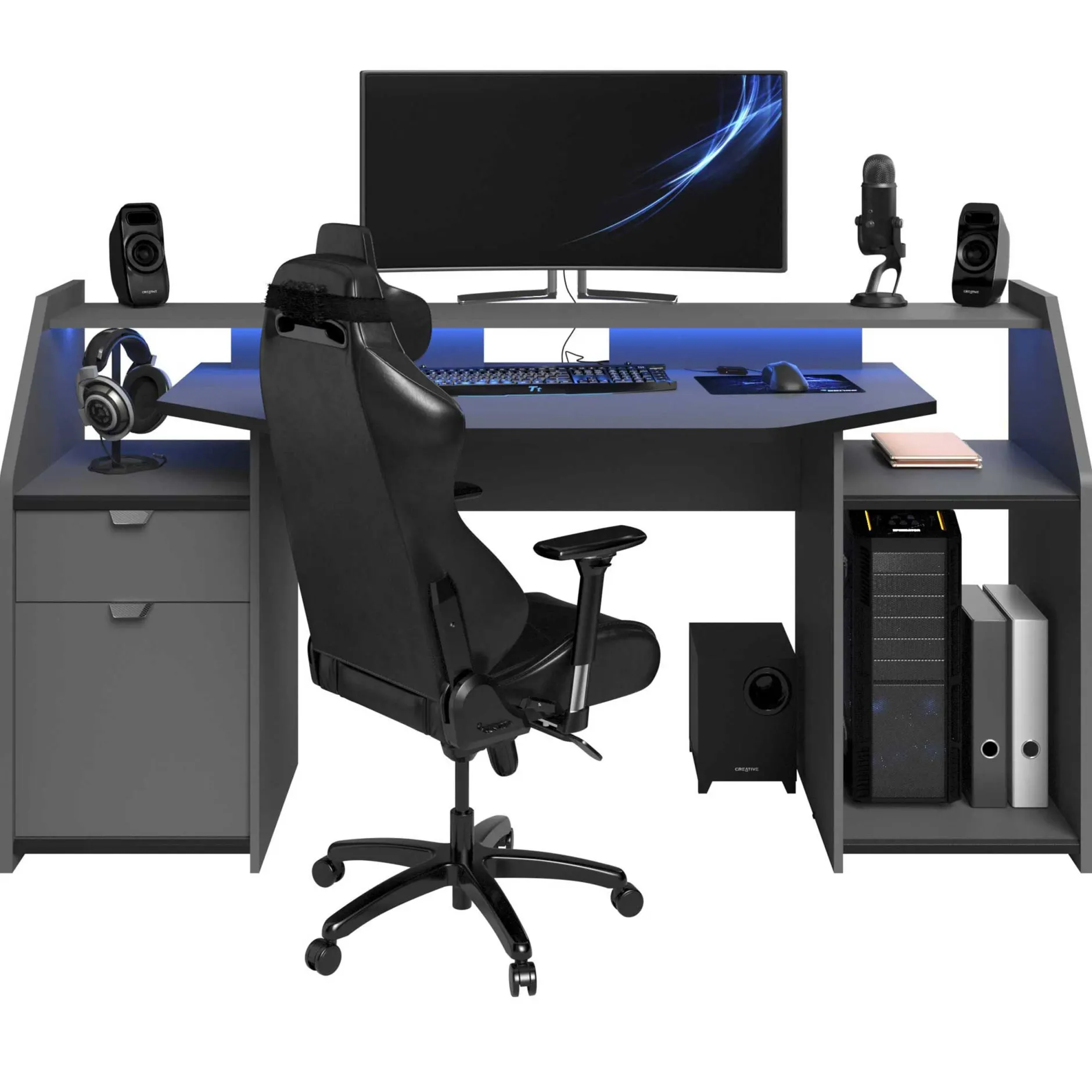 Schreibtisch-Gaming mit LED-Streifen