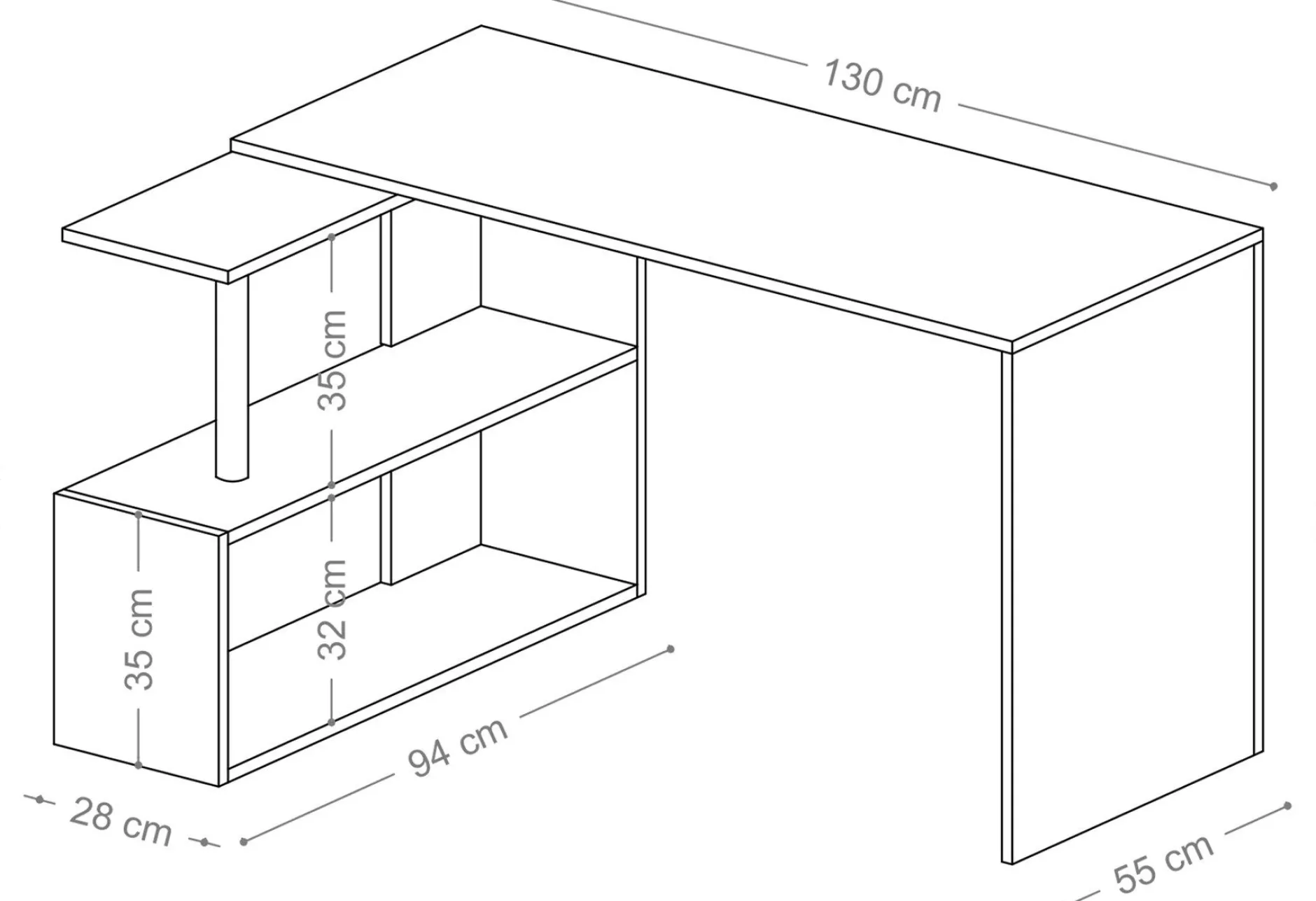 Schreibtisch Gelincik - 100% MELAMINE - Weiß - 130 x 74 x 94 cm