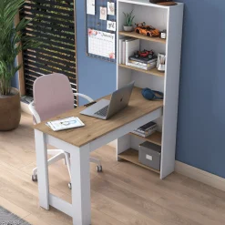 Schreibtisch HA106 - 100% MELAMINE - Weiß - 120 x 153,6 x 53,8 cm