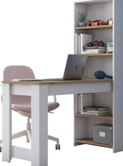 Schreibtisch HA106 - 100% MELAMINE - Weiß - 120 x 153,6 x 53,8 cm