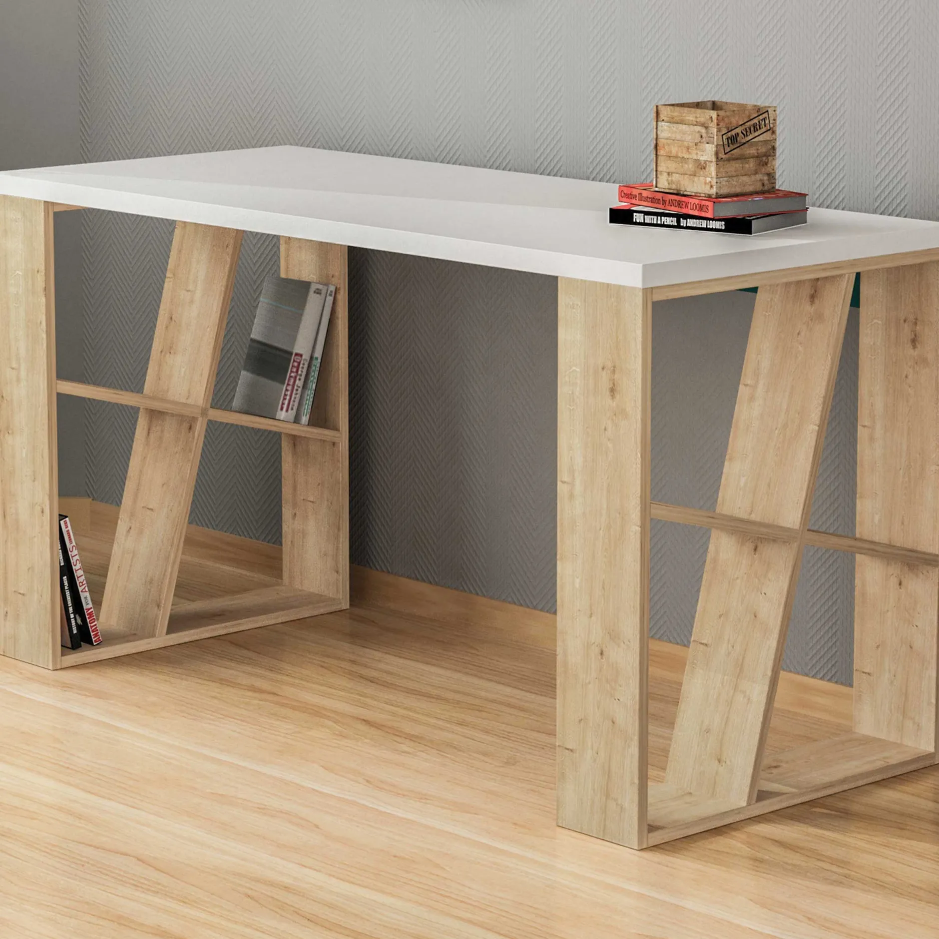 Schreibtisch Honey - 100% MELAMINE - Weiß - 140 x 75 x 60 cm