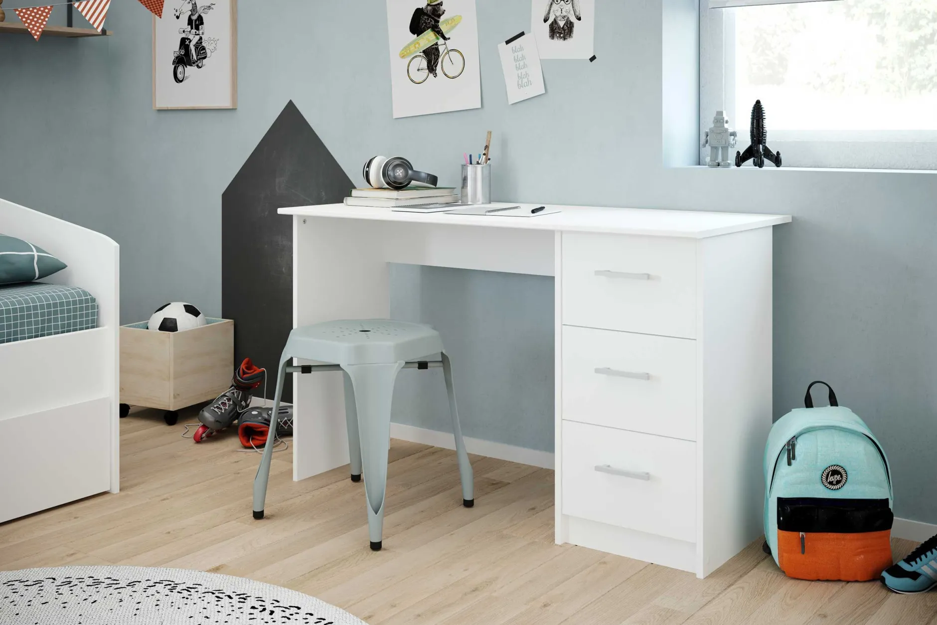 Schreibtisch Infinity 121cm mit Schubladen - weiß