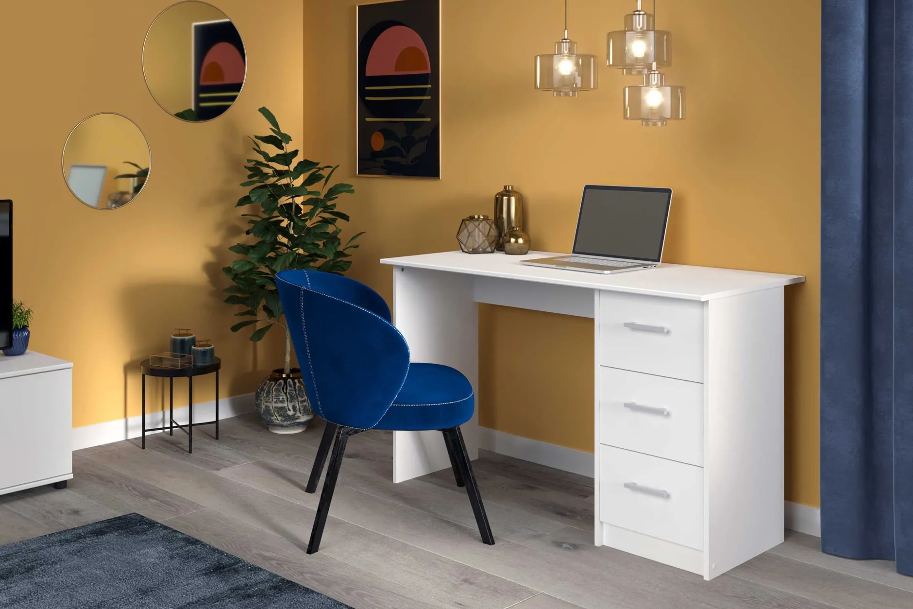 Schreibtisch Infinity 121cm mit Schubladen - weiß