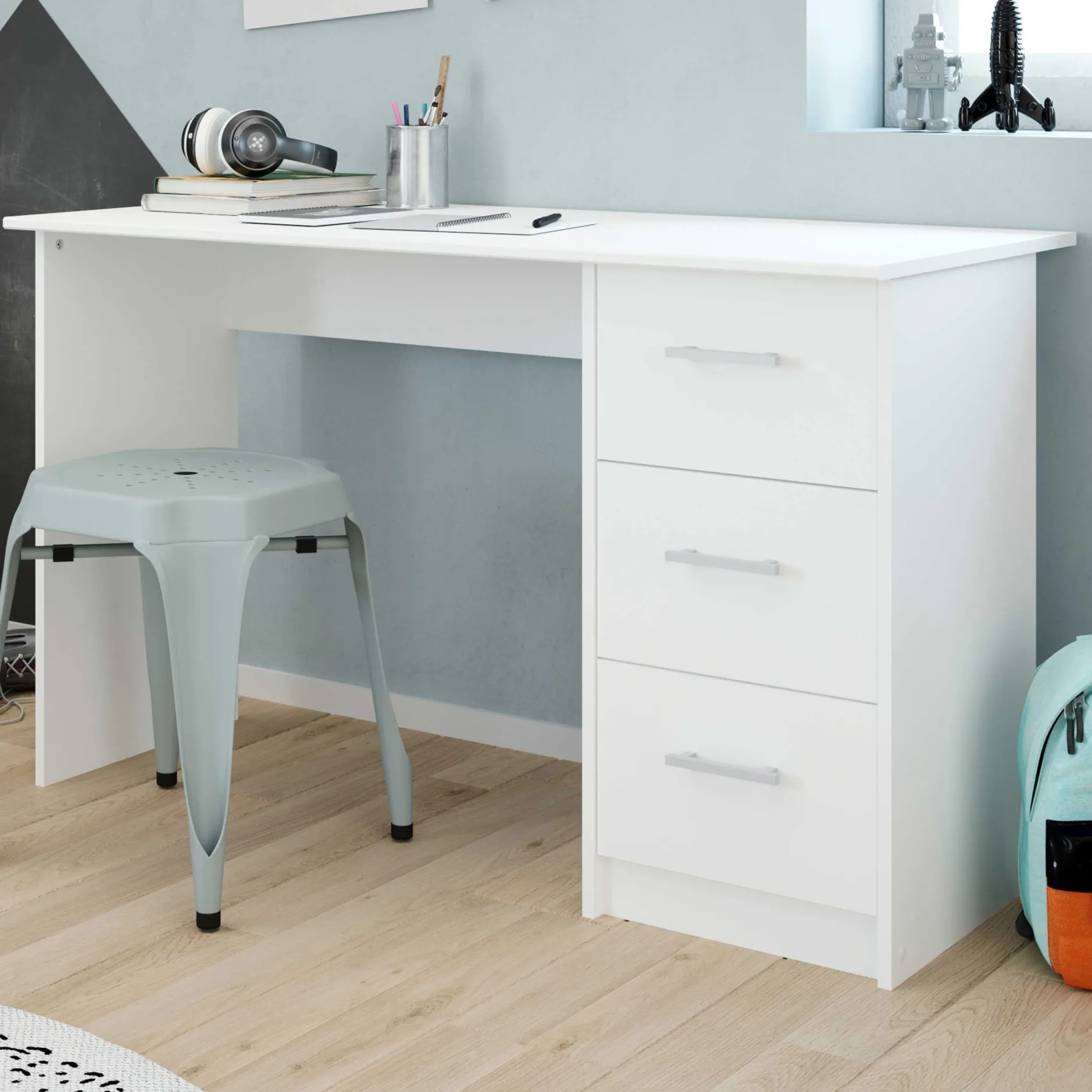 Schreibtisch Infinity 121cm mit Schubladen - weiß