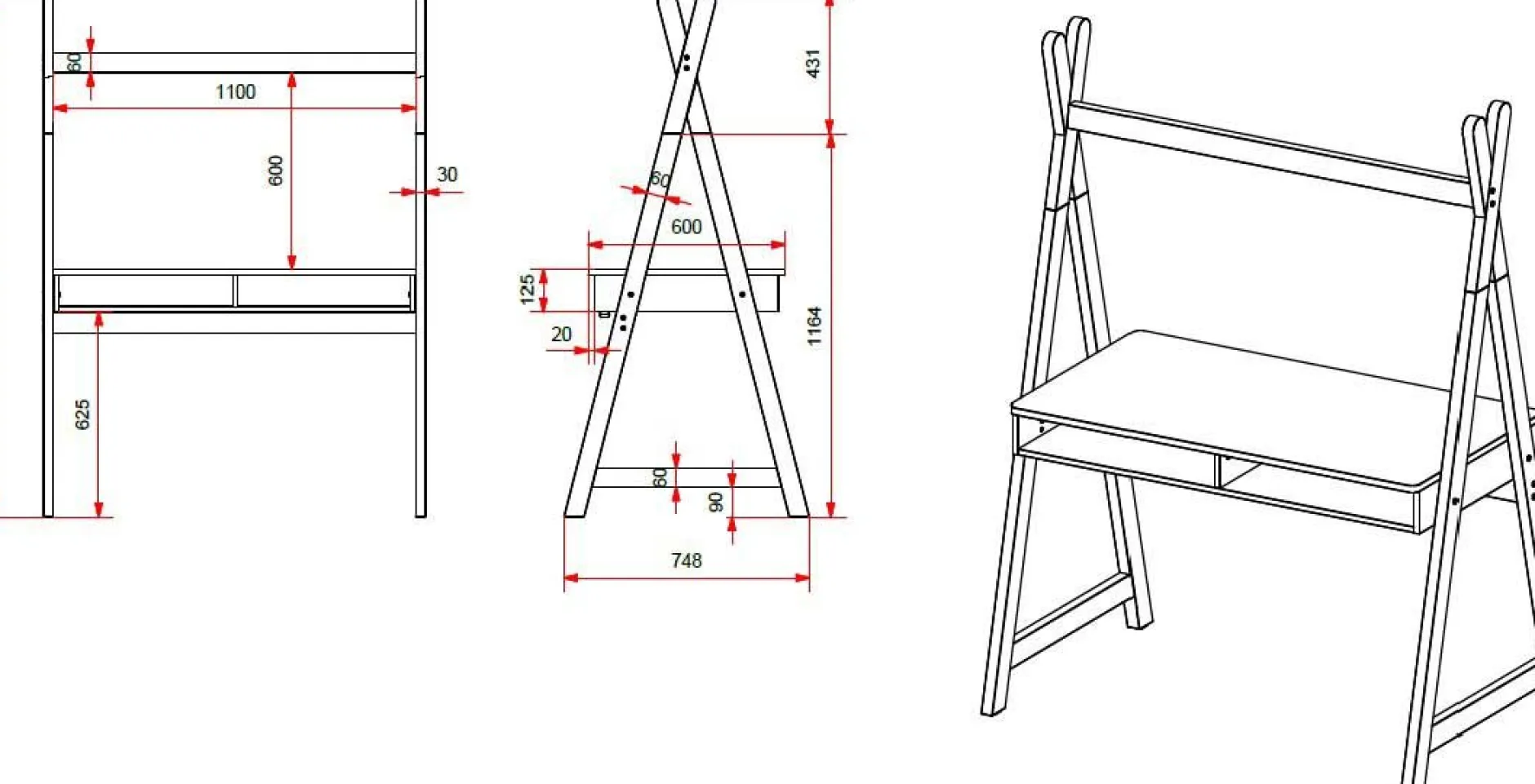 Schreibtisch Kiddy Tipi 116x75 MDF - Kiefer /weiß