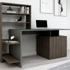 Schreibtisch Melis - 100% MELAMINE - Nussbaum - 146,3 x 128,8 x 60 cm