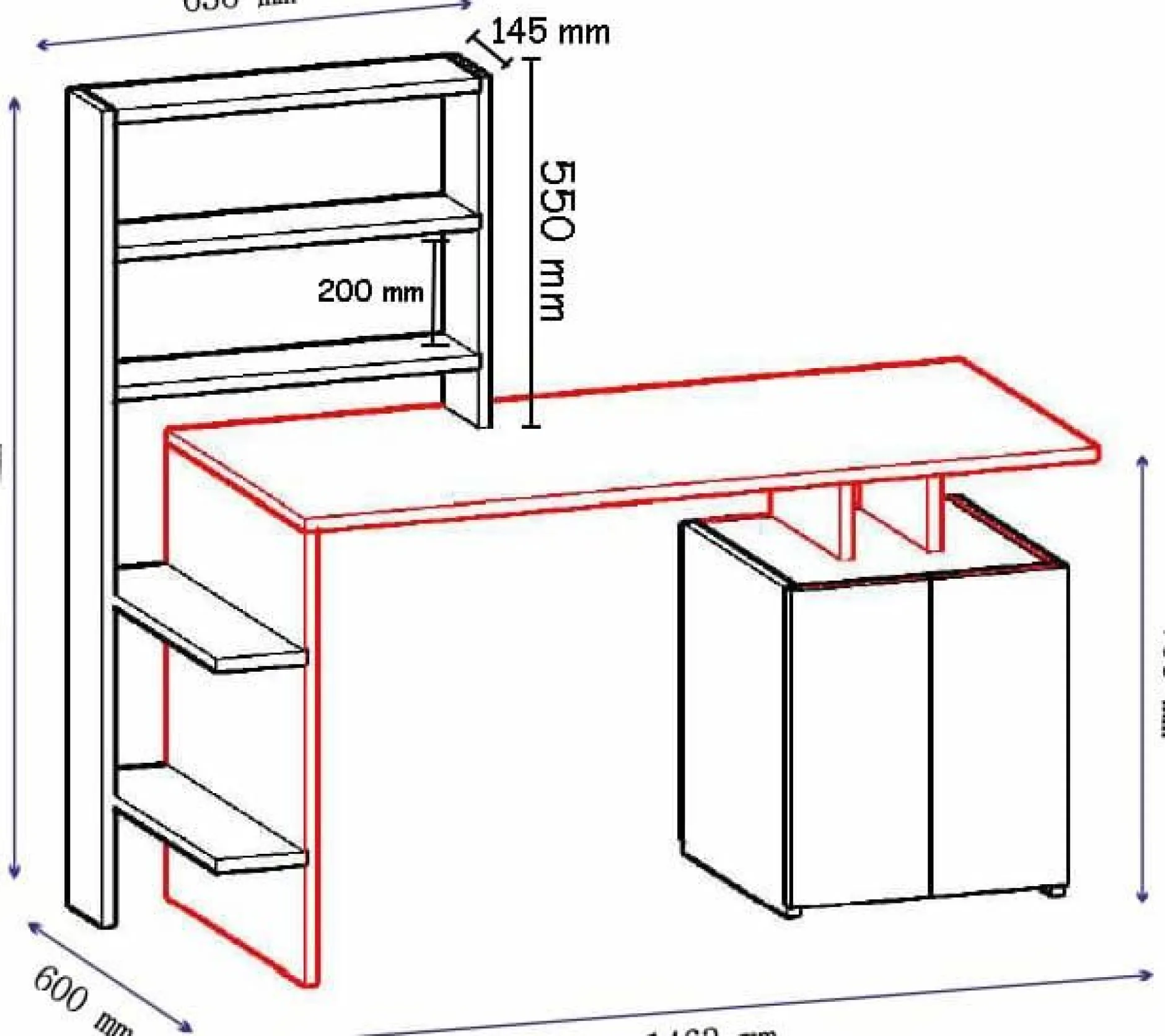 Schreibtisch Melis - 100% MELAMINE - Nussbaum - 146,3 x 128,8 x 60 cm