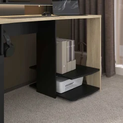 Schreibtisch Meta - 152x61x87cm - mit LED-Beleuchtung - Eiche Dekor/schwarz