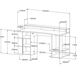 Schreibtisch Meta - 152x61x87cm - mit LED-Beleuchtung - Eiche Dekor/schwarz