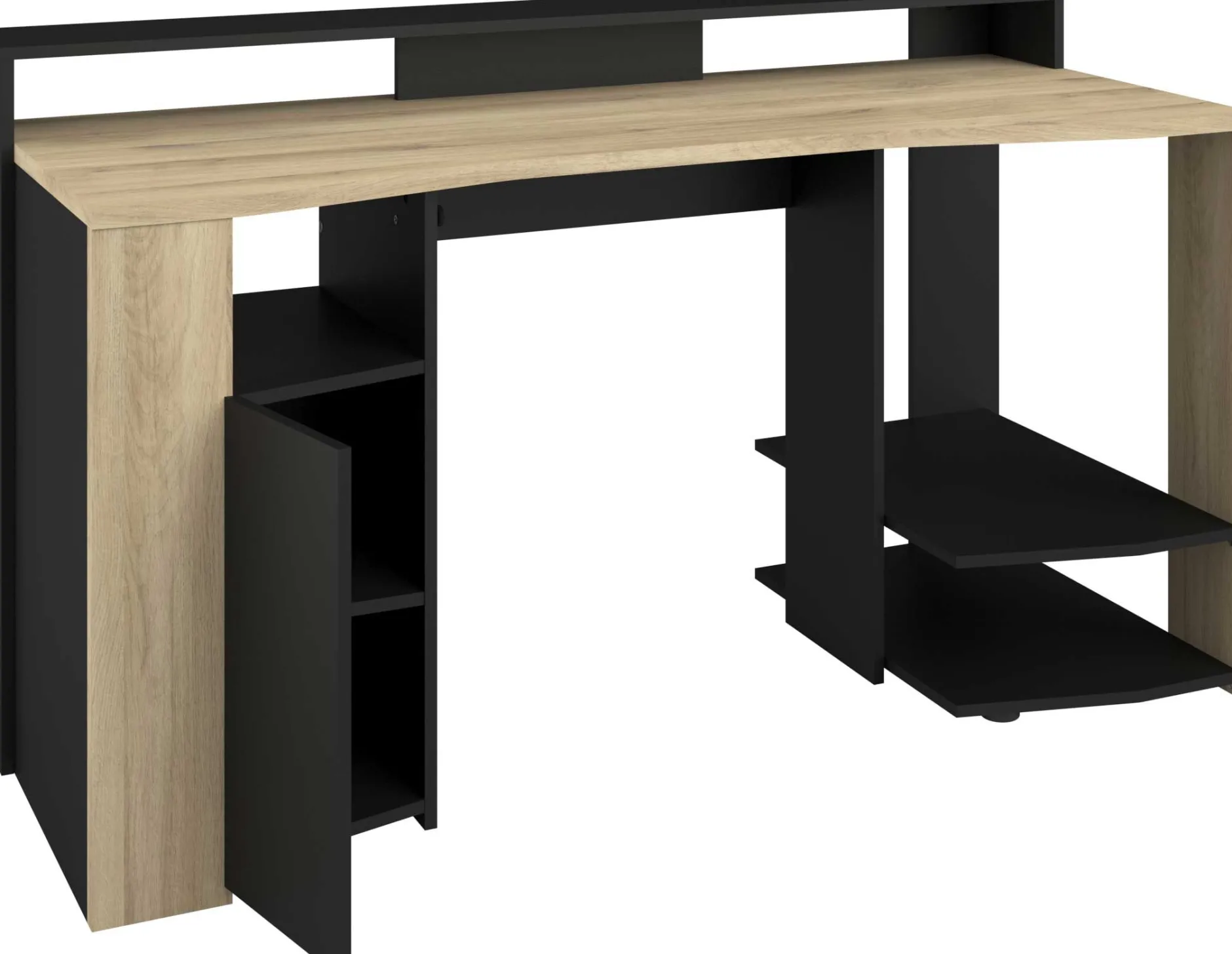 Schreibtisch Meta - 152x61x87cm - mit LED-Beleuchtung - Eiche Dekor/schwarz