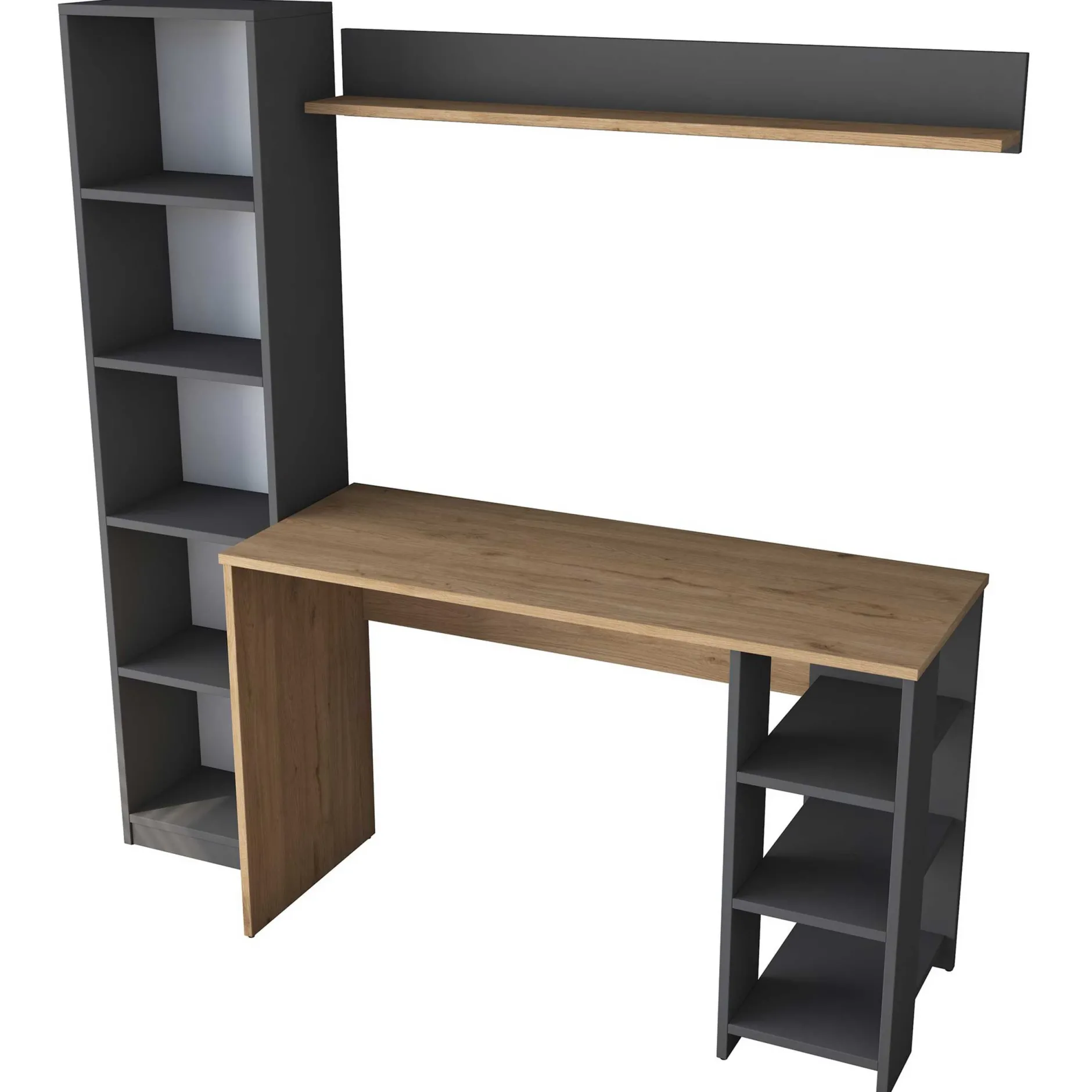 Schreibtisch mit Bücherregal HA125 - 100% MELAMINE - Nussbaum - 160 x 161,8 x 45 cm