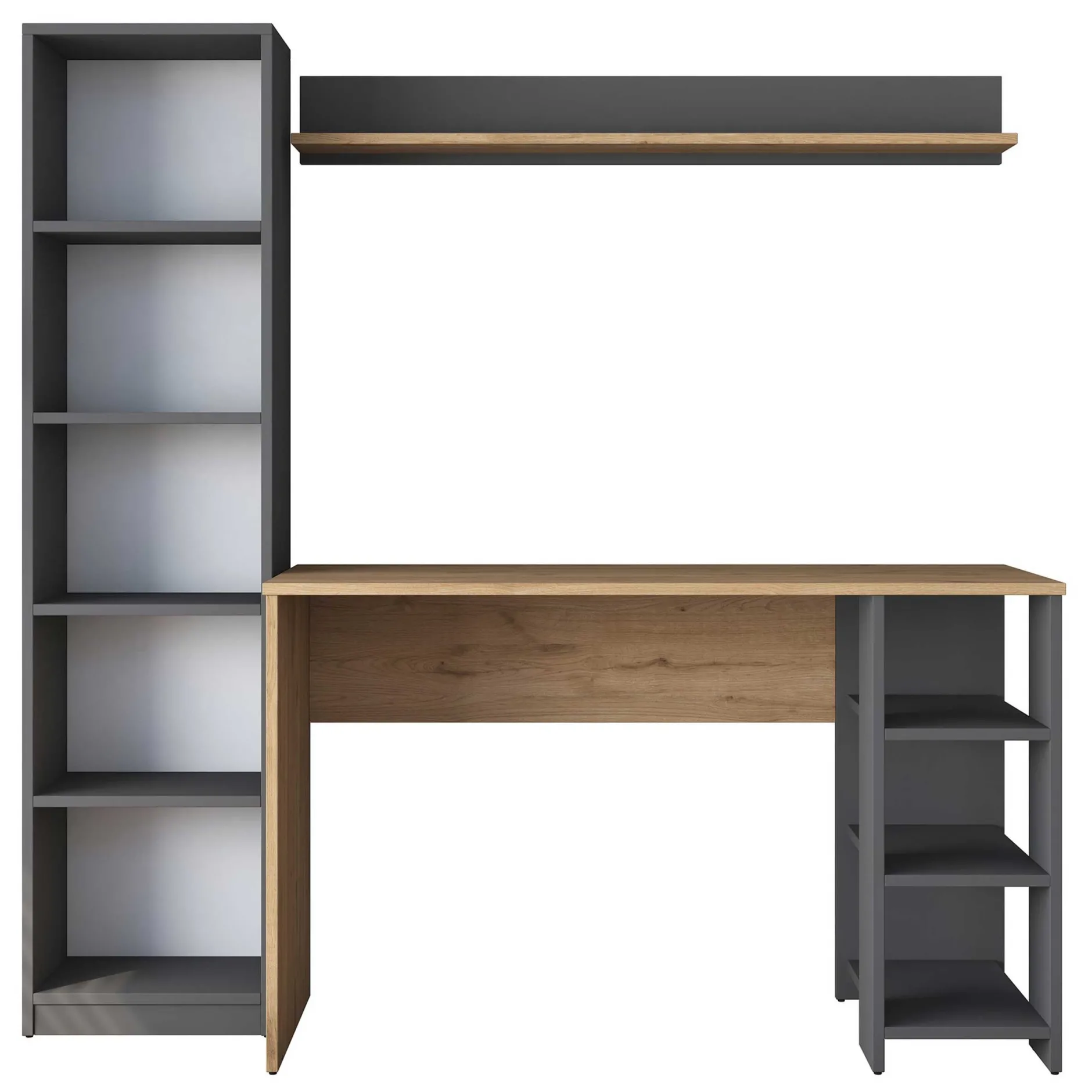 Schreibtisch mit Bücherregal HA125 - 100% MELAMINE - Nussbaum - 160 x 161,8 x 45 cm