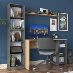 Schreibtisch mit Bücherregal HA125 - 100% MELAMINE - Nussbaum - 160 x 161,8 x 45 cm