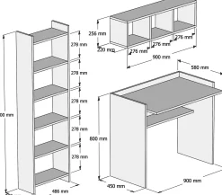 Schreibtisch mit Bücherregal Matilda - 100% MELAMINE - Weiß - 90 x 160 x 58 cm