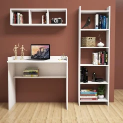 Schreibtisch mit Bücherregal Matilda - 100% MELAMINE - Weiß - 90 x 160 x 58 cm