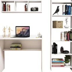Schreibtisch mit Bücherregal Matilda - 100% MELAMINE - Weiß - 90 x 160 x 58 cm