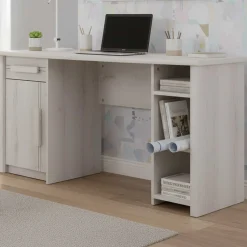 Schreibtisch Morris 136cm mit 1 Tür, 1 Schublade und 3 Fächern - gebleichte Helvezia-Eiche