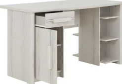 Schreibtisch Morris 136cm mit 1 Tür, 1 Schublade und 3 Fächern - gebleichte Helvezia-Eiche