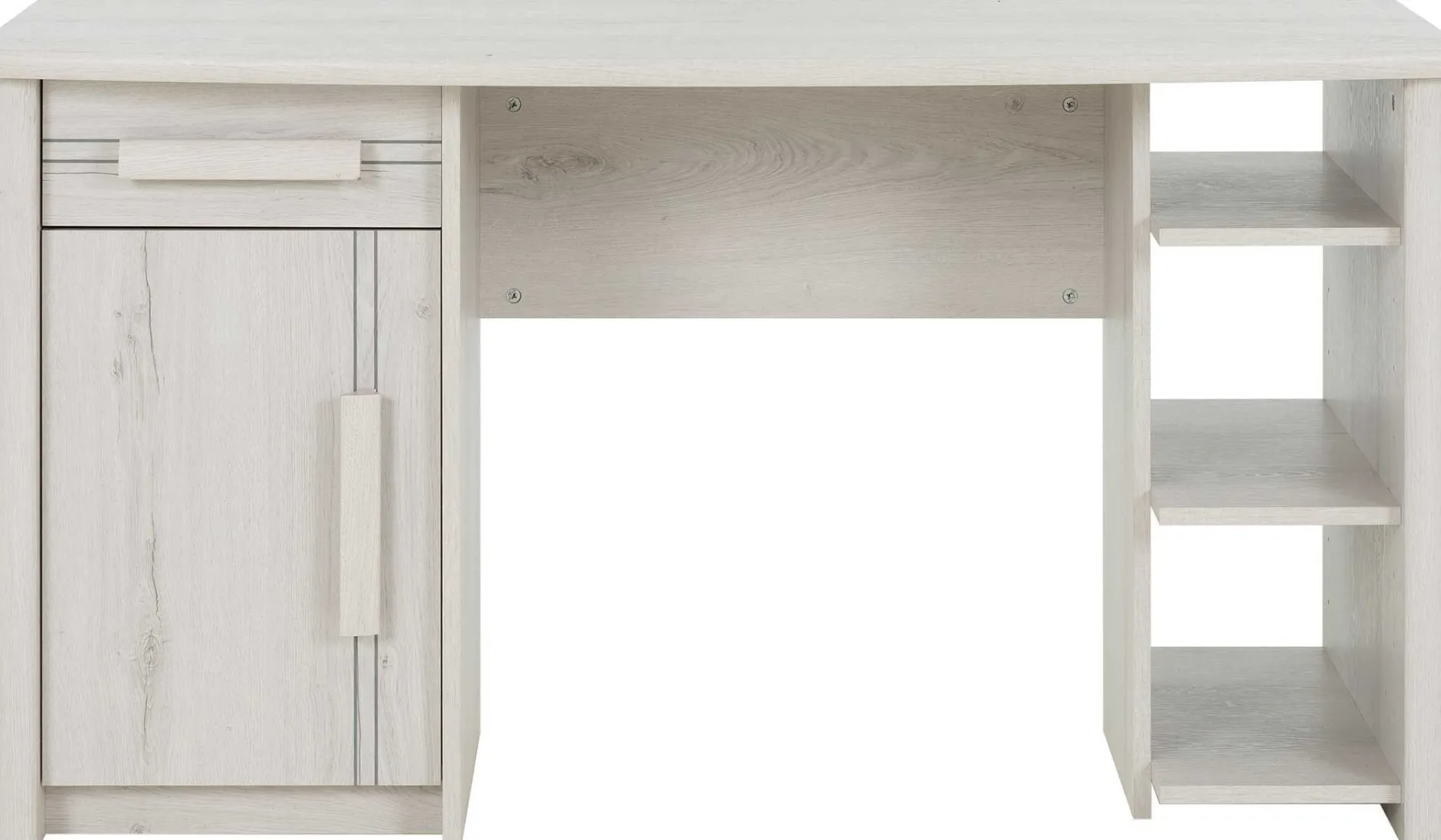 Schreibtisch Morris 136cm mit 1 Tür, 1 Schublade und 3 Fächern - gebleichte Helvezia-Eiche
