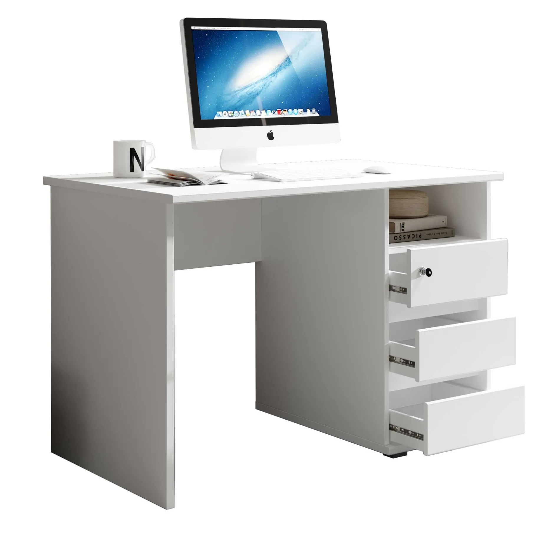 Schreibtisch Primos 110cm mit 3 Schubladen - weiß