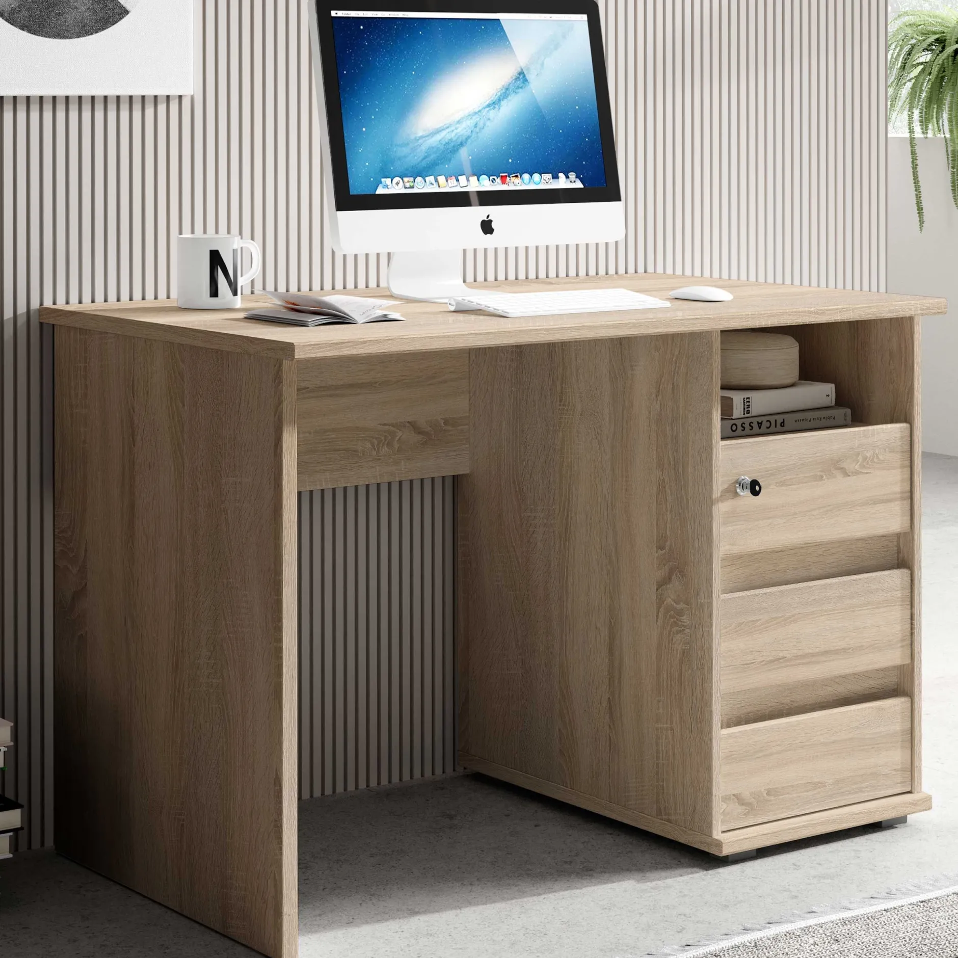Schreibtisch Primos 110cm mit 3 Schubladen - Eiche