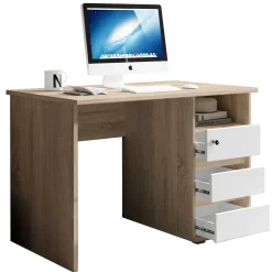 Schreibtisch Primos 110cm mit 3 Schubladen - Eiche/Weiß